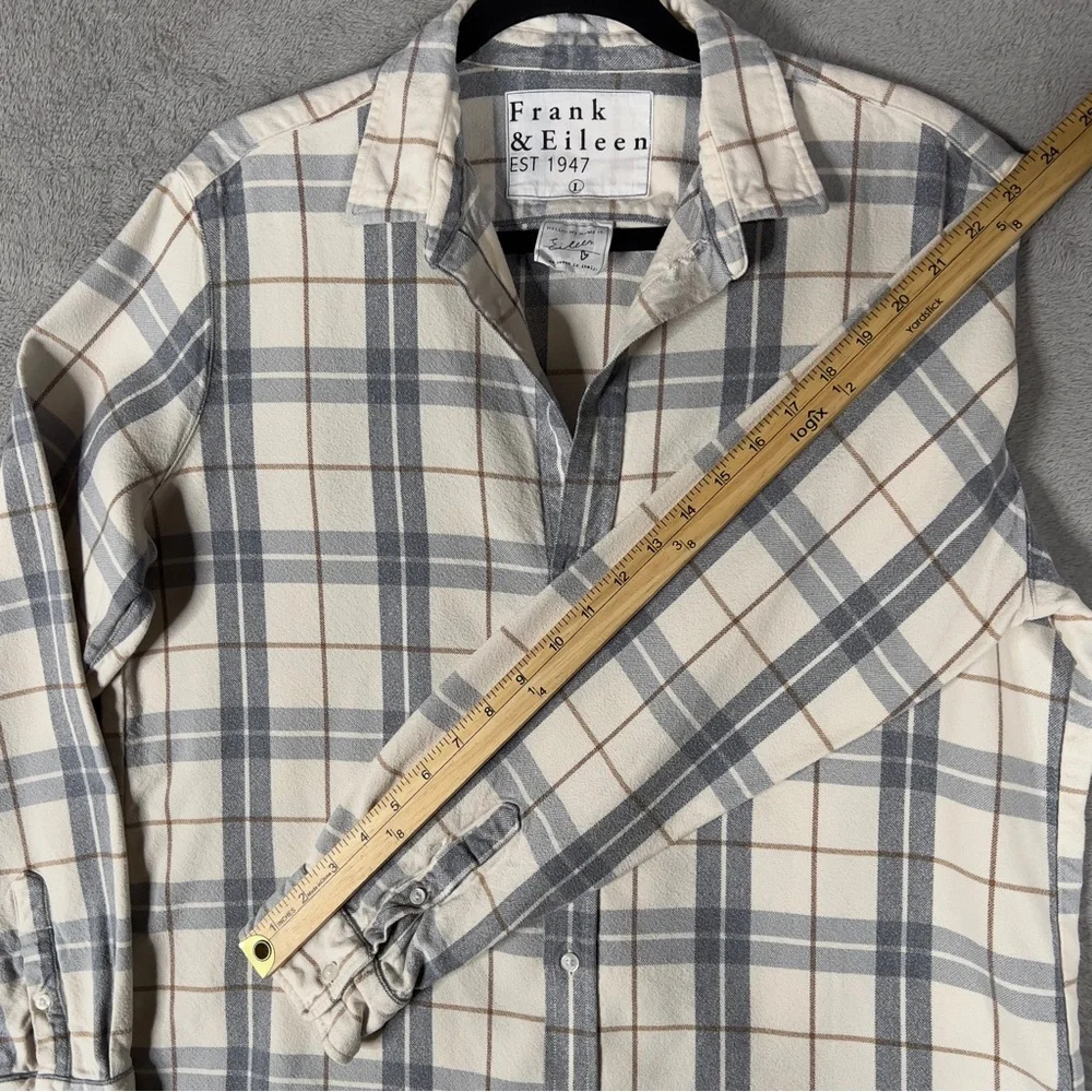 Frank & Eileen Eileen Relaxed Plaid Button Up Shirt Women's Large Cream Gray - Picture 8 of 10